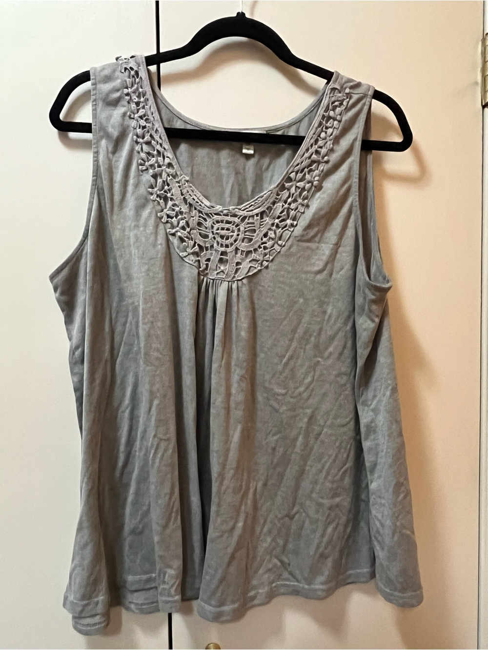 Roommates Light Gray Sleeveless Top with Crochet Yoke